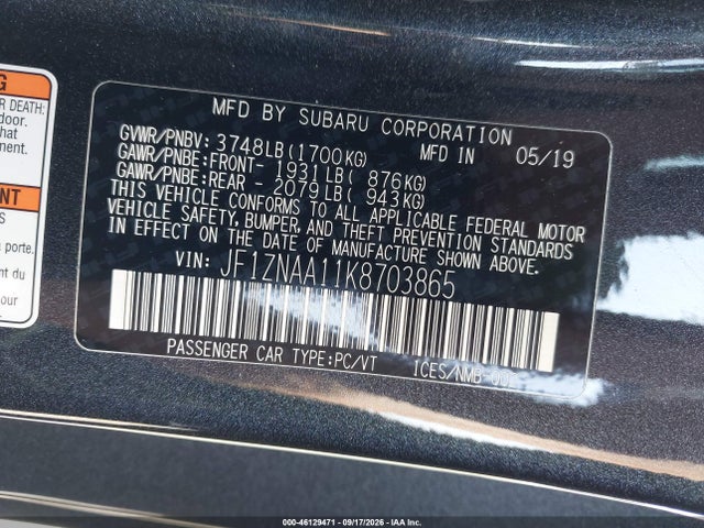 2019 Toyota 86 მანქანა იყიდება აუქციონზე, vin: JF1ZNAA11K8703865, აუქციონის ნომერი: 46129471
