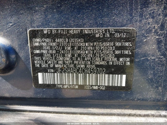 Aukcja sprzedaży 2012 Subaru Forester 2.5x, vin: JF2SHABC4CH459702, numer aukcji: 46129490