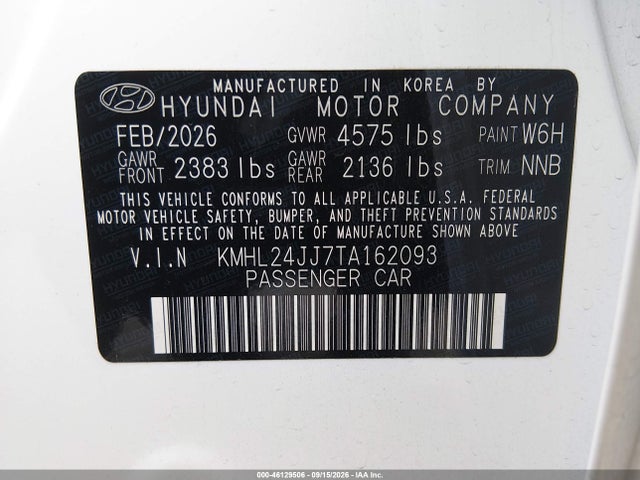 Aukcja sprzedaży 2026 Hyundai Sonata Hybrid Blue, vin: KMHL24JJ7TA162093, numer aukcji: 46129506