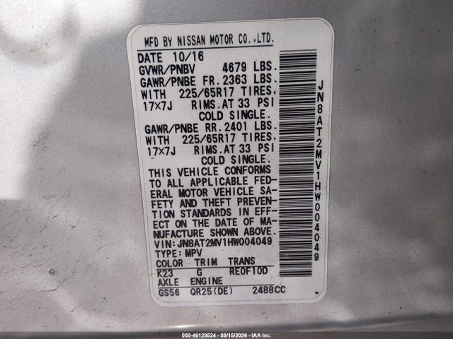 Продажа на аукционе авто 2017 Nissan Rogue Sv, vin: JN8AT2MV1HW004049, номер лота: 46129534