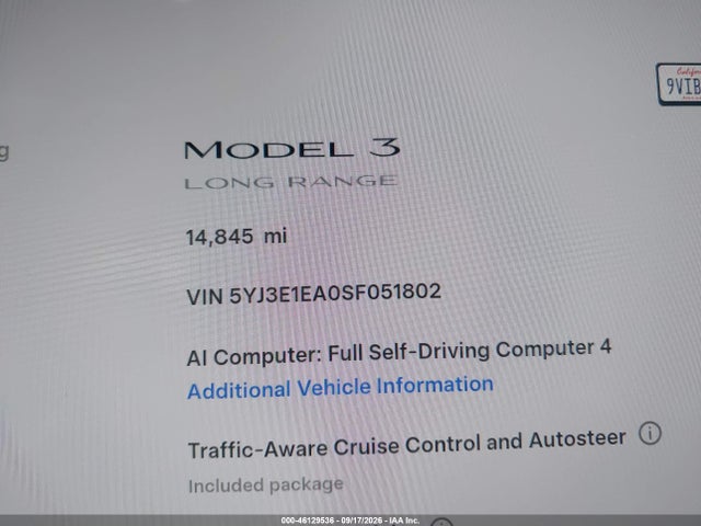 5YJ3E1EA0SF051802 Tesla Model 3 Long Range Rear-wheel Drive/standard Rear-wheel Drive