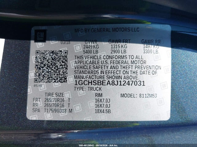 Продаж на аукціоні авто 2018 Chevrolet Colorado Wt, vin: 1GCHSBEA8J1247031, номер лоту: 46129542