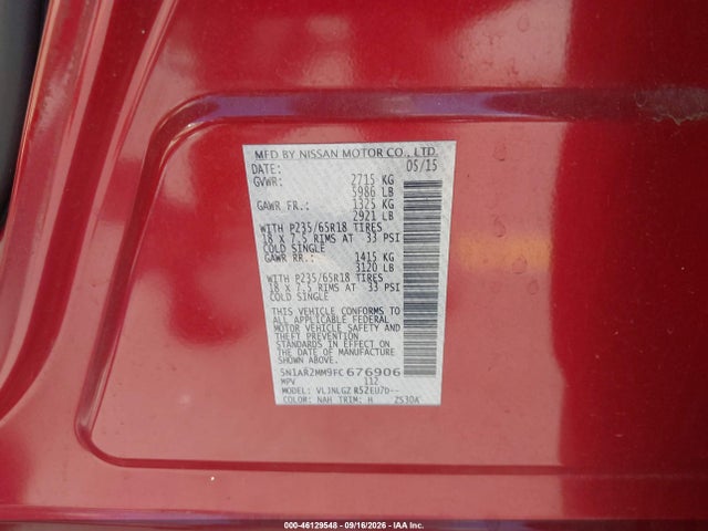 Nissan Pathfinder Sl 2015 5N1AR2MM9FC676906 Image 9