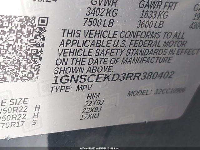 Aukcja sprzedaży 2024 Chevrolet Suburban 2wd Rst, vin: 1GNSCEKD3RR380402, numer aukcji: 46129560