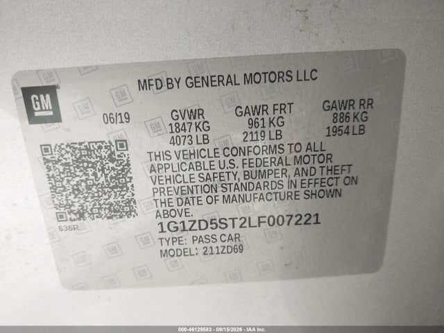 1G1ZD5ST2LF007221 Chevrolet Malibu Fwd Lt