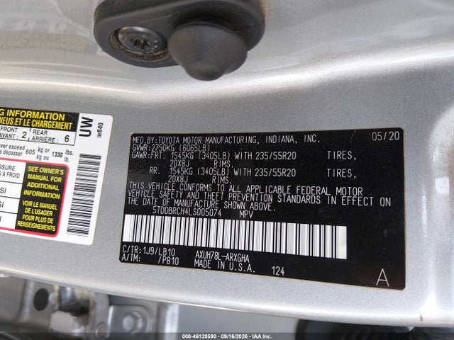 Продажа на аукционе авто 2020 Toyota Highlander Hybrid Limited, vin: 5TDDBRCH4LS005074, номер лота: 46129590