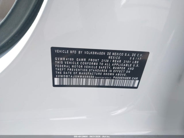 46129600 :رقم المزاد ، 3VWDB7AJXHM409656 vin ، 2017 Volkswagen Jetta 1.4t Se مزاد بيع