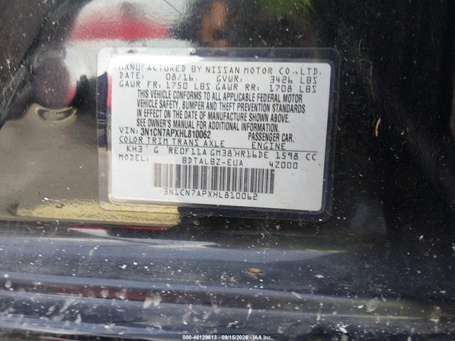 46129613 :رقم المزاد ، 3N1CN7APXHL810062 vin ، 2017 Nissan Versa 1.6 Sv مزاد بيع