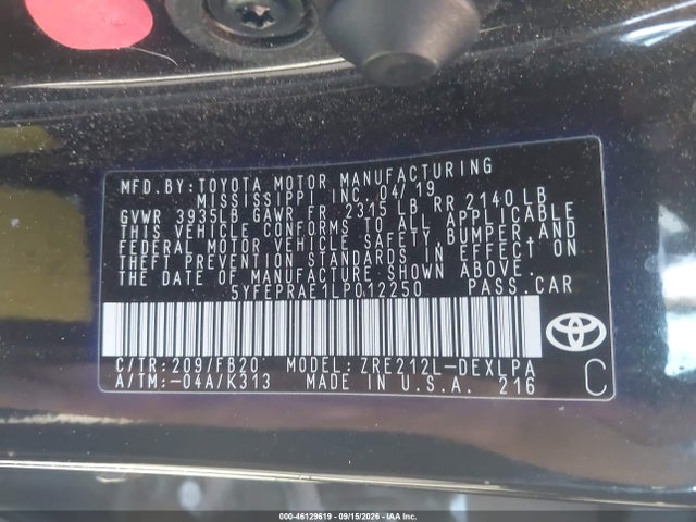 5YFEPRAE1LP012250 Toyota COROLLA LE