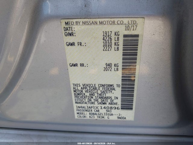 Nissan Altima 2.5 S 2018 1N4AL3AP3JC140896 Image 9