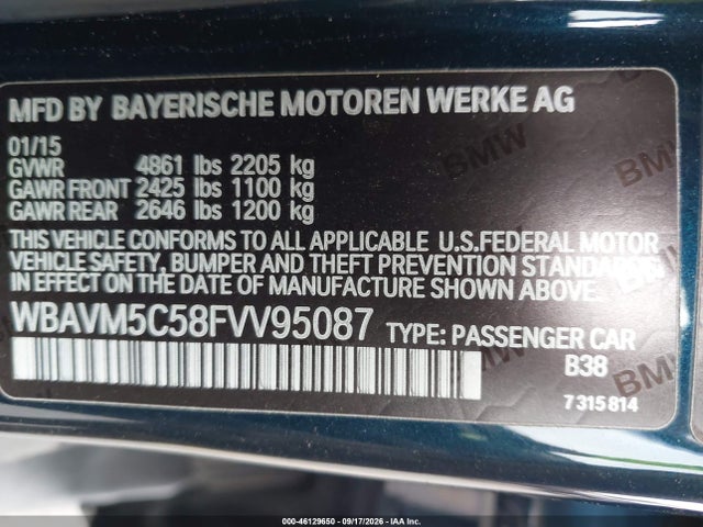 46129650 :رقم المزاد ، WBAVM5C58FVV95087 vin ، 2015 Bmw X1 Xdrive35i مزاد بيع