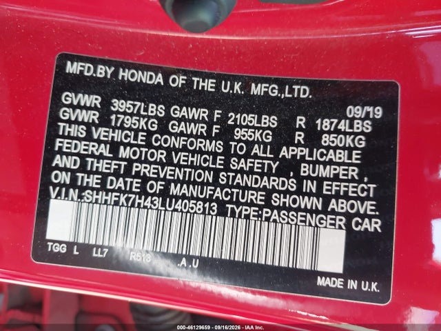 Honda Civic Sport 2020 SHHFK7H43LU405813 Image 9