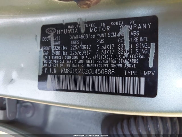 46129673 :رقم المزاد ، KM8JUCAC2CU450888 vin ، 2012 Hyundai Tucson Gls مزاد بيع