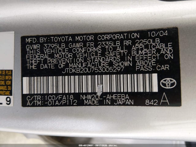 Aukcja sprzedaży 2005 Toyota Prius, vin: JTDKB20U753005297, numer aukcji: 46129681