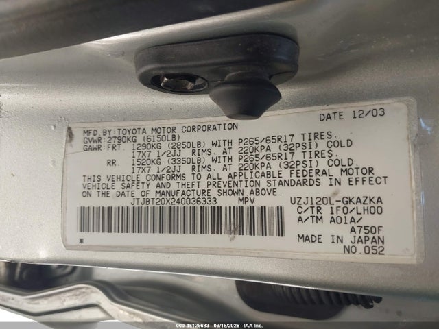 Продажа на аукционе авто 2004 Lexus Gx 470, vin: JTJBT20X240036333, номер лота: 46129683
