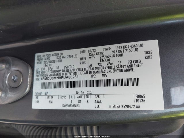 2023 Ford Escape St-line მანქანა იყიდება აუქციონზე, vin: 1FMCU0MN9PUA88231, აუქციონის ნომერი: 46129693