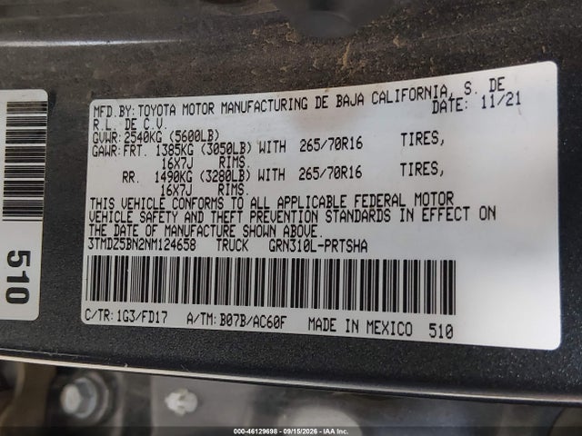 3TMDZ5BN2NM124658 Toyota Tacoma Trd Off Road