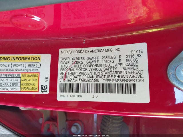 1HGCV1F36KA039468 Honda Accord Sport