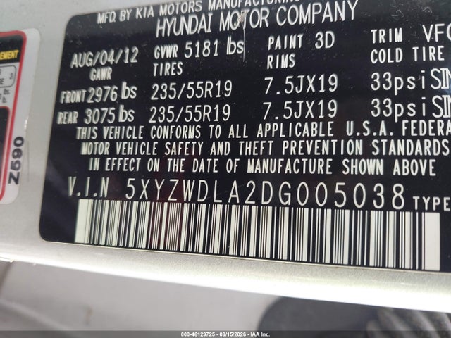 Продаж на аукціоні авто 2013 Hyundai Santa Fe Sport 2.0t, vin: 5XYZWDLA2DG005038, номер лоту: 46129725