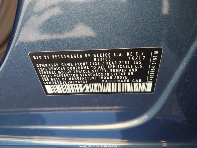 Volkswagen Jetta 1.4t S 2018 3VW2B7AJXJM238839 Image 9