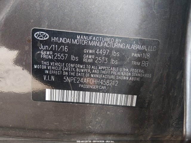 Hyundai Sonata 2017 5NPE24AF0HH458212 Image 9