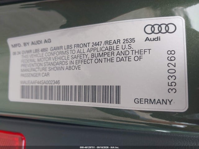Aukcja sprzedaży 2025 Audi A4 Premium Plus 45 Tfsi S Line Quattro S Tronic, vin: WAUEAAF44SA002346, numer aukcji: 46129751