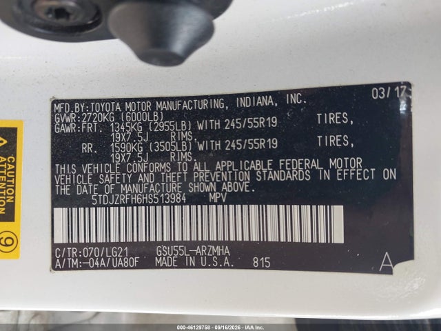 Aukcja sprzedaży 2017 Toyota Highlander Se, vin: 5TDJZRFH6HS513984, numer aukcji: 46129758