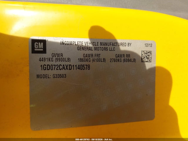 46129763 :رقم المزاد ، 1GD072CAXD1140578 vin ، 2013 Gmc Savana Cutaway 3500 مزاد بيع