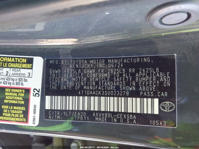 Aukcja sprzedaży 2025 Toyota Camry Se, vin: 4T1DAACK3SU023278, numer aukcji: 46129771