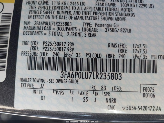 Ford Fusion Hybrid Se 2020 3FA6P0LU7LR235803 Image 9