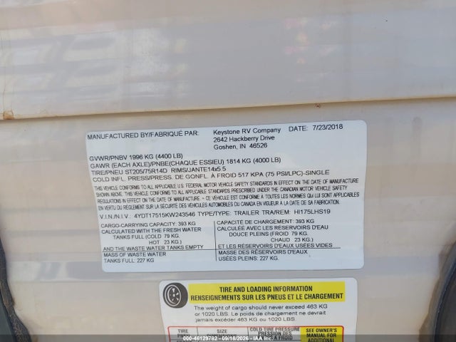 Keystone Rv Other 2019 4YDT17515KW243546 Image 9