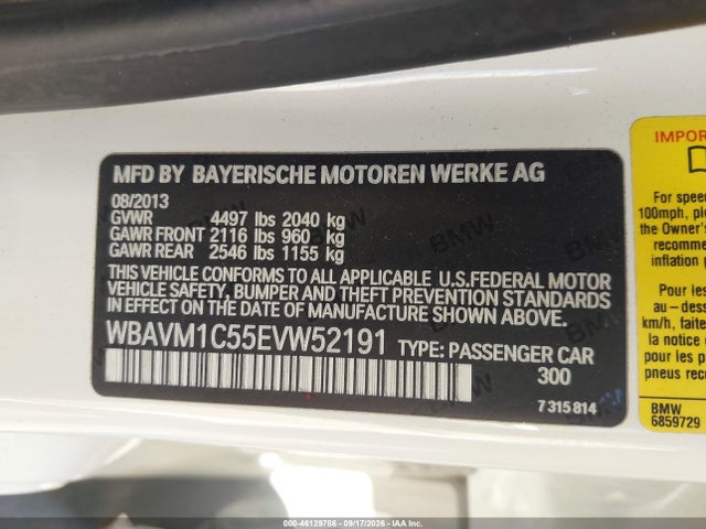 Aukcja sprzedaży 2014 Bmw X1 Sdrive28i, vin: WBAVM1C55EVW52191, numer aukcji: 46129786