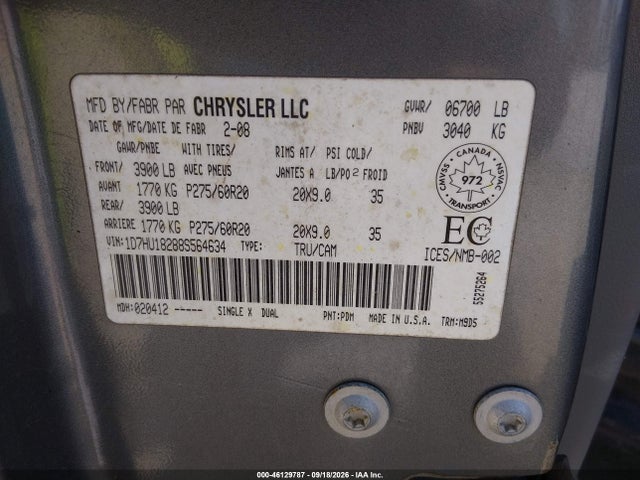 Aukcja sprzedaży 2008 Dodge Ram 1500 St/slt, vin: 1D7HU18288S564634, numer aukcji: 46129787