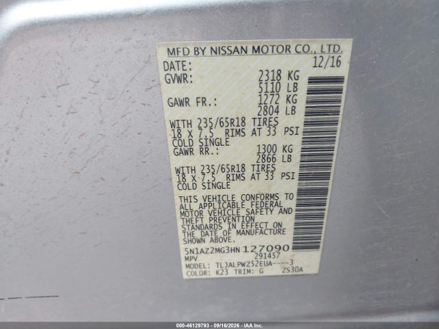 Nissan MURANO S 2017 5N1AZ2MG3HN127090 Image 9