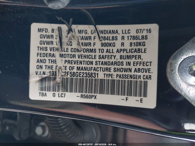 Honda Civic Lx 2016 19XFC2F58GE235831 Image 9