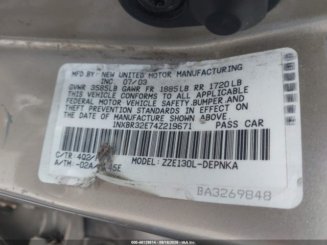 46129814 :رقم المزاد ، 1NXBR32E74Z219671 vin ، 2004 Toyota Corolla Le مزاد بيع