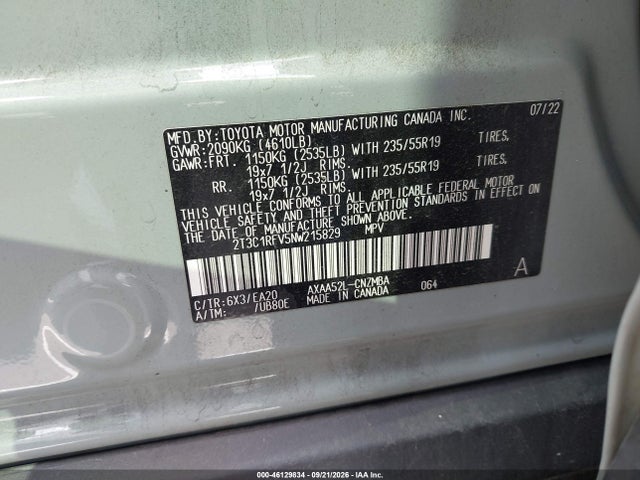 2T3C1RFV5NW215829 Toyota Rav4 Xle Premium