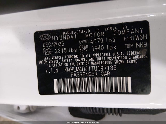 KMHLM4DJ1TU197135 Hyundai Elantra Hybrid Blue