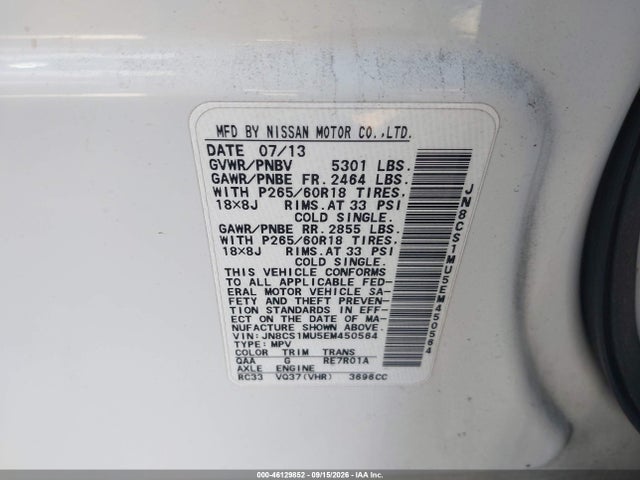 Aukcja sprzedaży 2014 Infiniti Qx70, vin: JN8CS1MU5EM450564, numer aukcji: 46129852