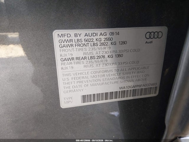 Aukcja sprzedaży 2015 Audi Q5 3.0t Premium Plus, vin: WA1DGAFP8FA037463, numer aukcji: 46129866
