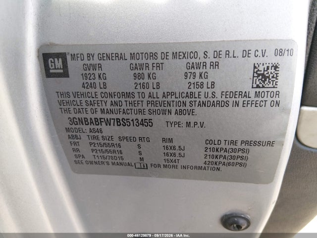 Aukcja sprzedaży 2011 Chevrolet Hhr Lt, vin: 3GNBABFW7BS513455, numer aukcji: 46129879