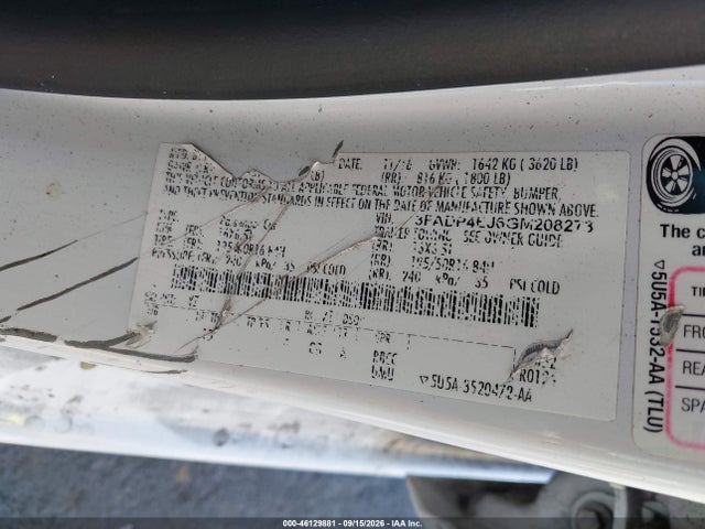 2016 Ford Fiesta Se მანქანა იყიდება აუქციონზე, vin: 3FADP4EJ6GM208273, აუქციონის ნომერი: 46129881