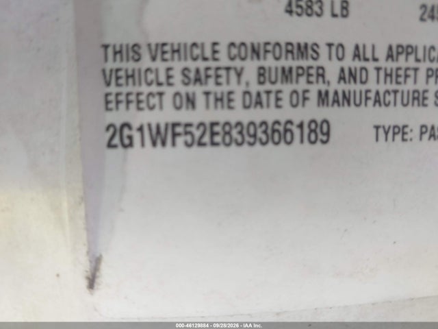 46129884 :رقم المزاد ، 2G1WF52E839366189 vin ، 2003 Chevrolet Impala مزاد بيع