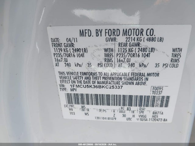 Aukcja sprzedaży 2011 Ford Escape Hybrid, vin: 1FMCU5K36BKC25337, numer aukcji: 46129886