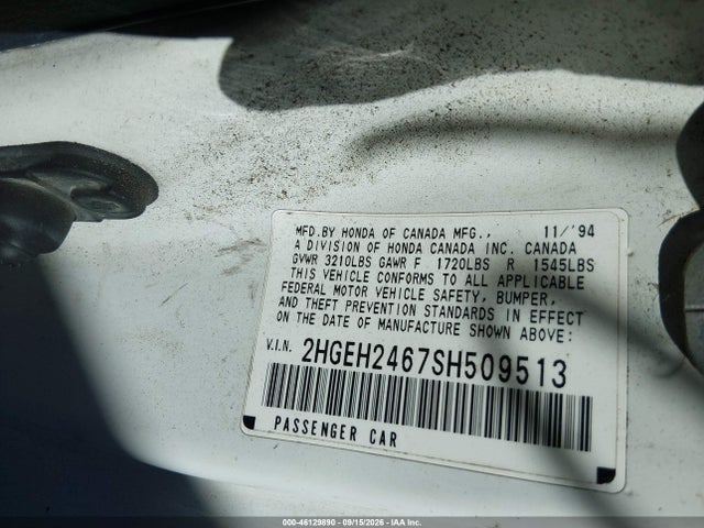 Продажа на аукционе авто 1995 Honda Civic Dx, vin: 2HGEH2467SH509513, номер лота: 46129890
