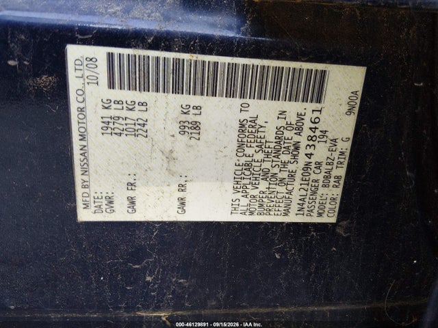 46129891 :رقم المزاد ، 1N4AL21E09N438461 vin ، 2009 Nissan Altima 2.5 S مزاد بيع