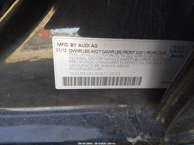 2012 Audi A4 2.0t Premium მანქანა იყიდება აუქციონზე, vin: WAUFFAFL4CA112523, აუქციონის ნომერი: 46129904