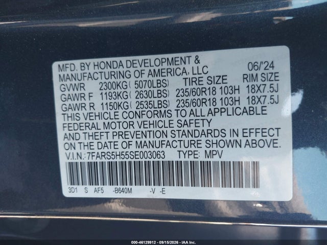 7FARS5H55SE003063 Honda Cr-v Hybrid Sport