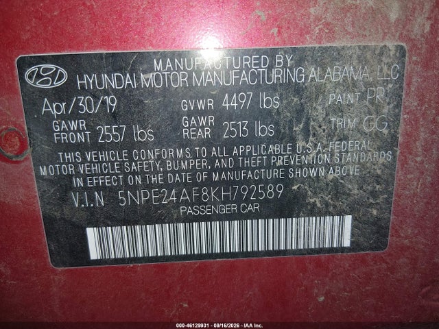 Hyundai SONATA SE 2019 5NPE24AF8KH792589 Image 9