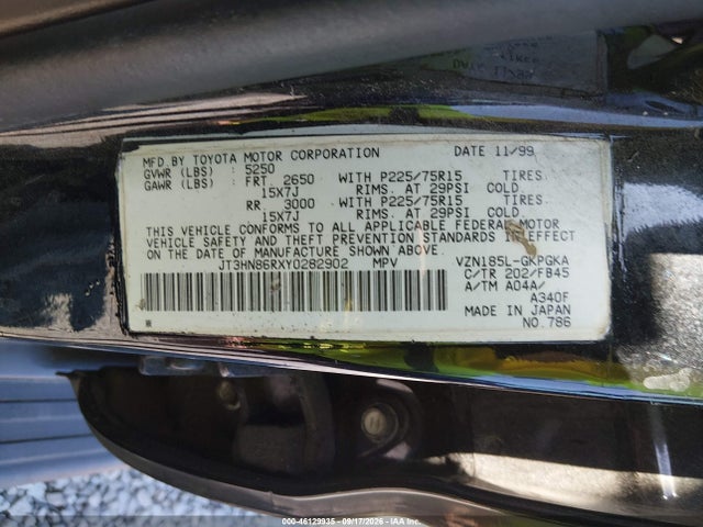 2000 Toyota 4runner Sr5 V6 მანქანა იყიდება აუქციონზე, vin: JT3HN86RXY0282902, აუქციონის ნომერი: 46129935